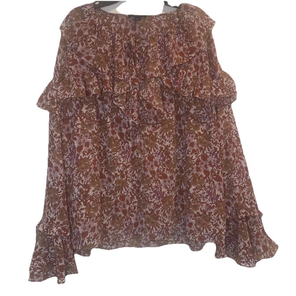 J. Crew Women’s Fete Floral Ruffle Crinkle Chiffon Long Sleeve Blouse Top Sz‎ L